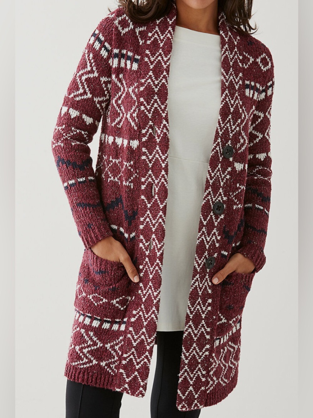 JJill Jacquard multi print long cardigan-Sz M - Picture 7 of 10